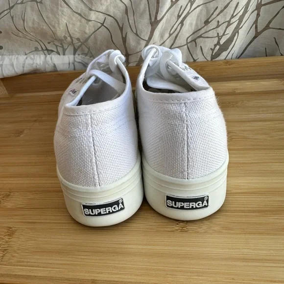 NWOB Superga Women's White Canvas Platform Sneakers - Picture 4 of 7